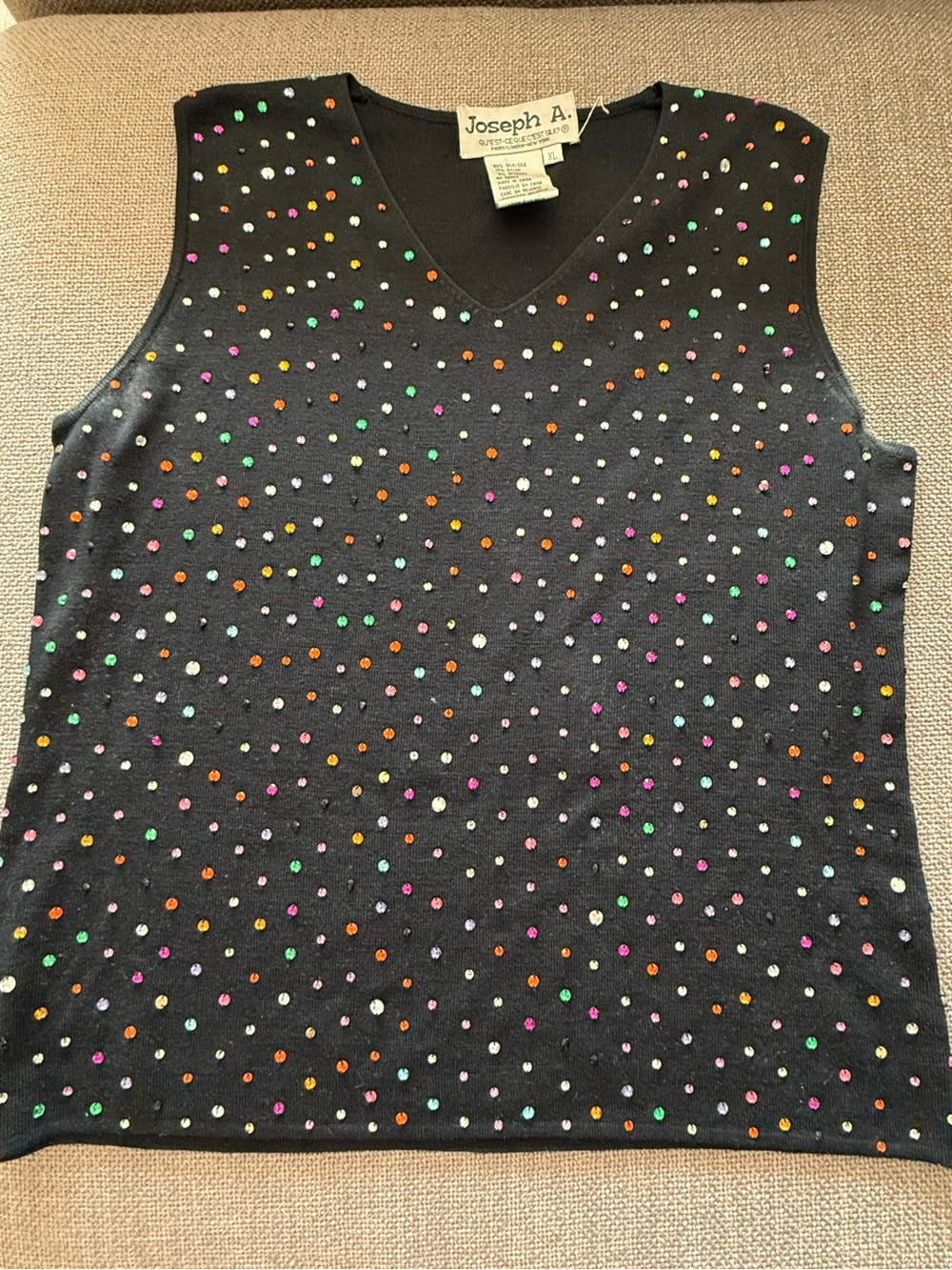 Joseph A Vintage 90’s Silk Rhinestone Rainbow Confetti Sleeveless SweaterVest XL